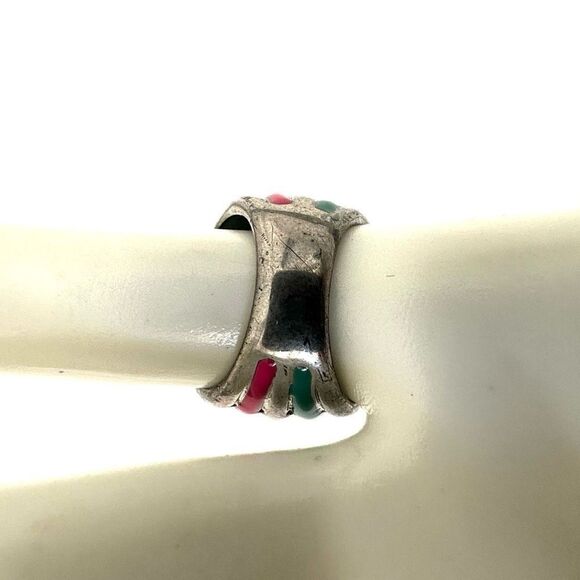 Silver tone pink and green ring - Picture 7 of 8